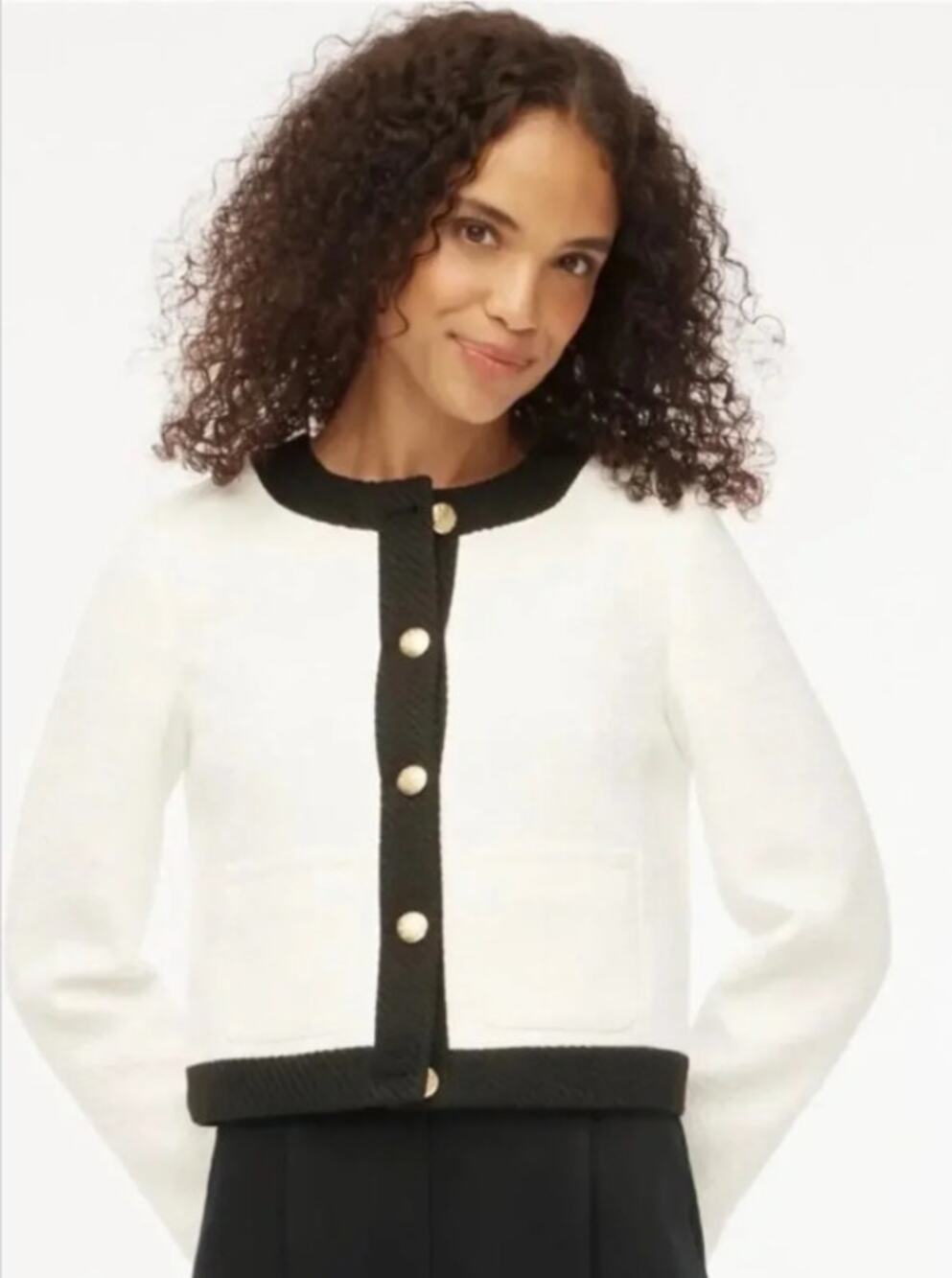 NWT J. Crew Factory Tweed Lady Jacket In White with Black Size 12